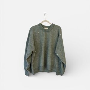 H&M Green Sweater with Pearl Accents